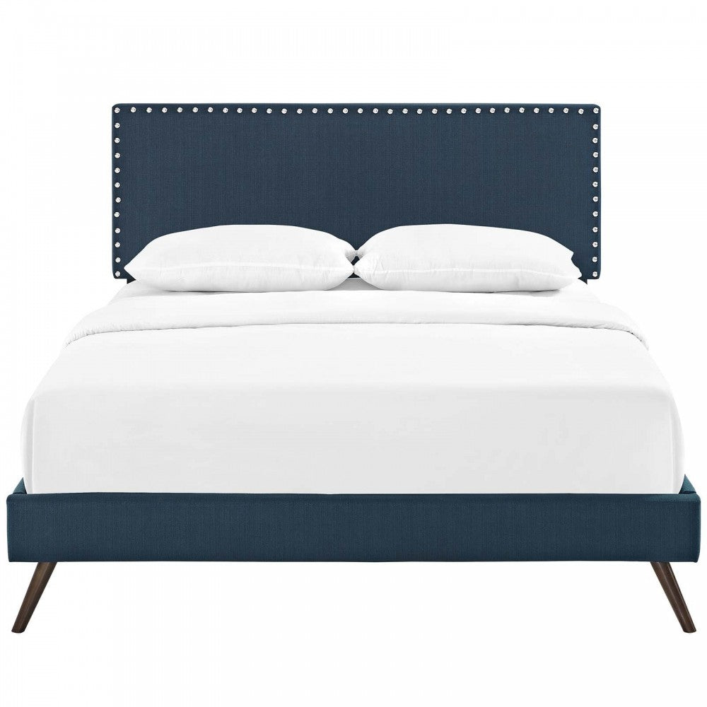 Macie Full Fabric Platform Bed with Round Splayed Legs, Azure