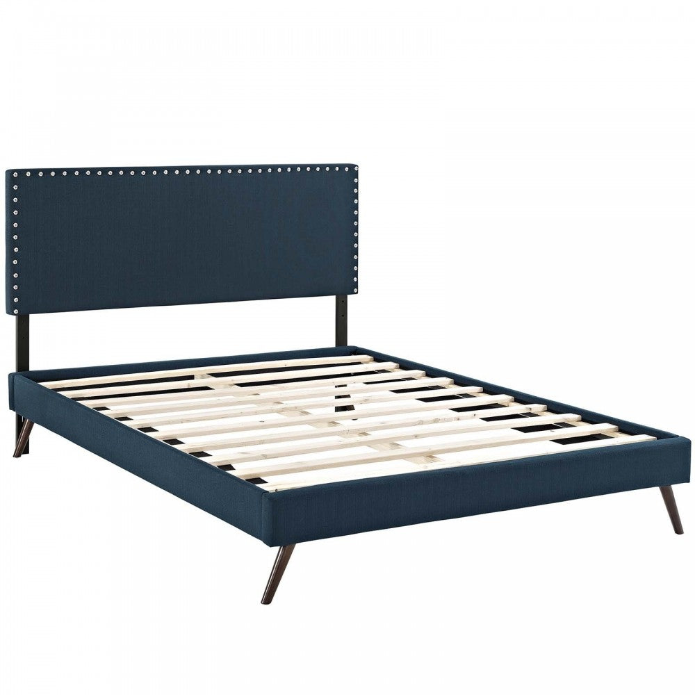 Macie Full Fabric Platform Bed with Round Splayed Legs, Azure