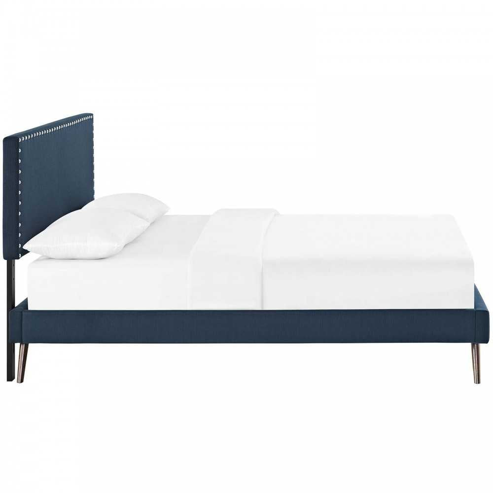 Macie Full Fabric Platform Bed with Round Splayed Legs, Azure