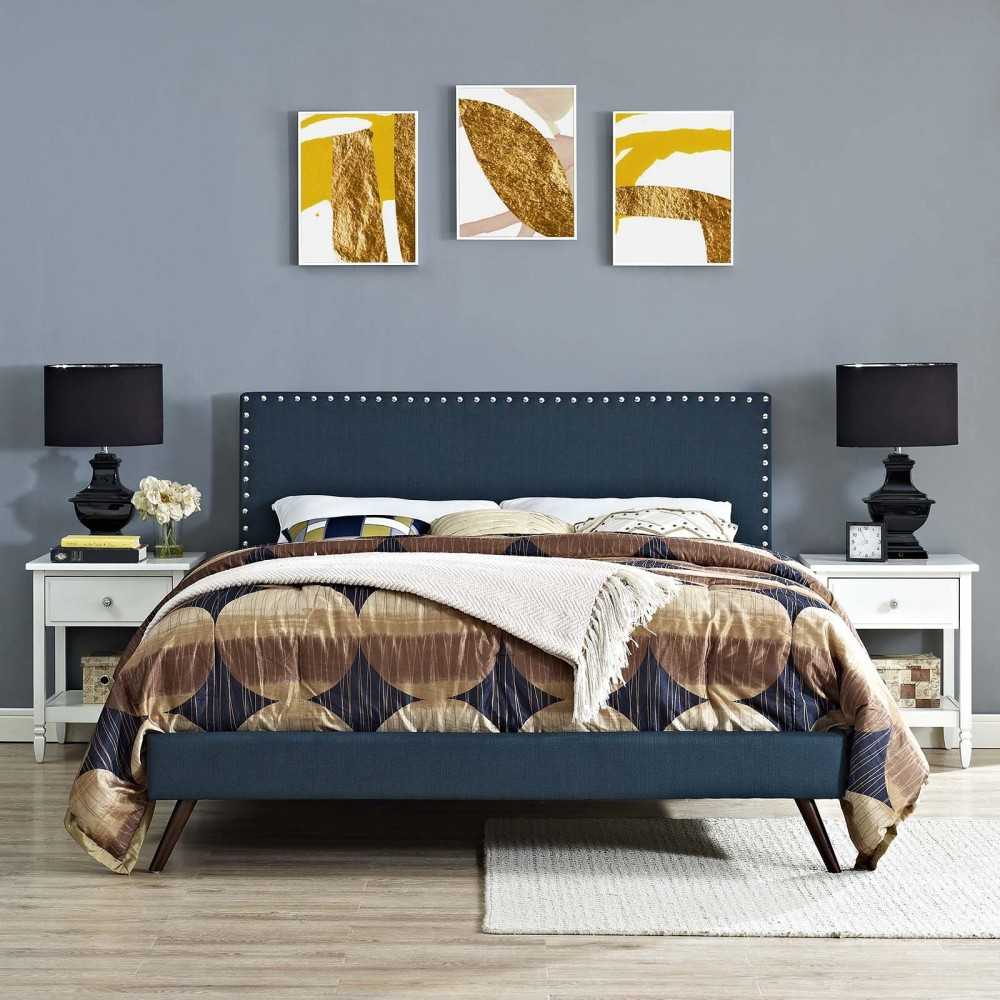 Macie Full Fabric Platform Bed with Round Splayed Legs, Azure