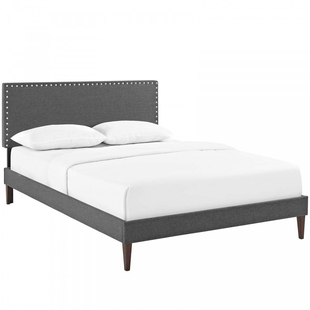 Macie Full Fabric Platform Bed with Squared Tapered Legs, Gray