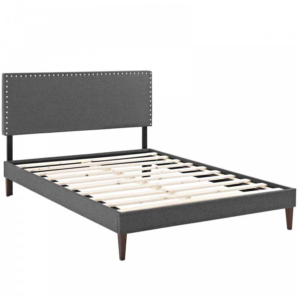 Macie Full Fabric Platform Bed with Squared Tapered Legs, Gray