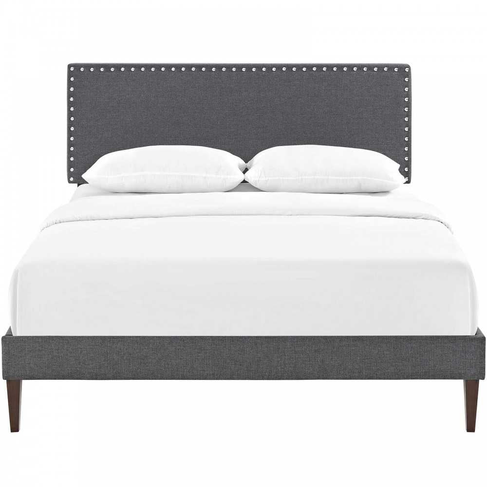 Macie Full Fabric Platform Bed with Squared Tapered Legs, Gray