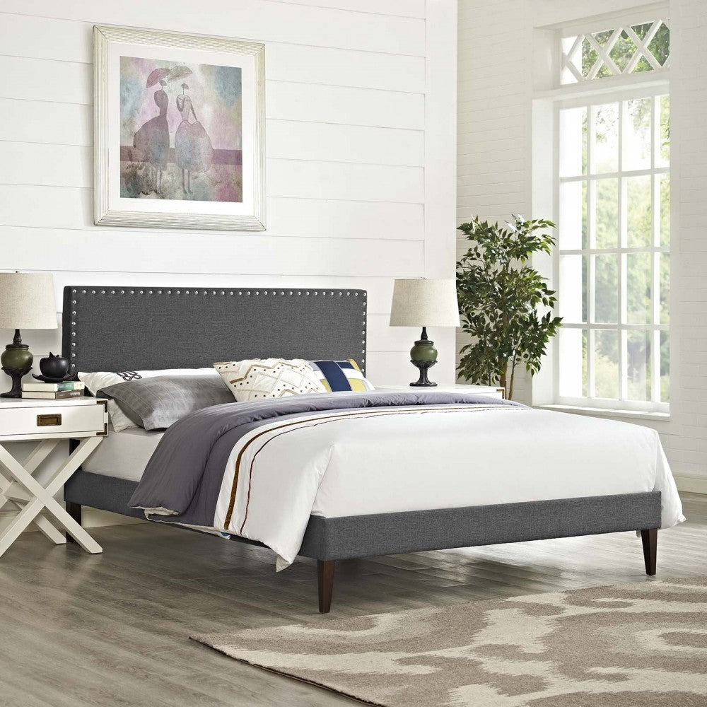 Macie Full Fabric Platform Bed with Squared Tapered Legs, Gray