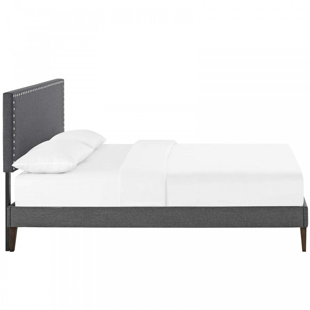 Macie Full Fabric Platform Bed with Squared Tapered Legs, Gray