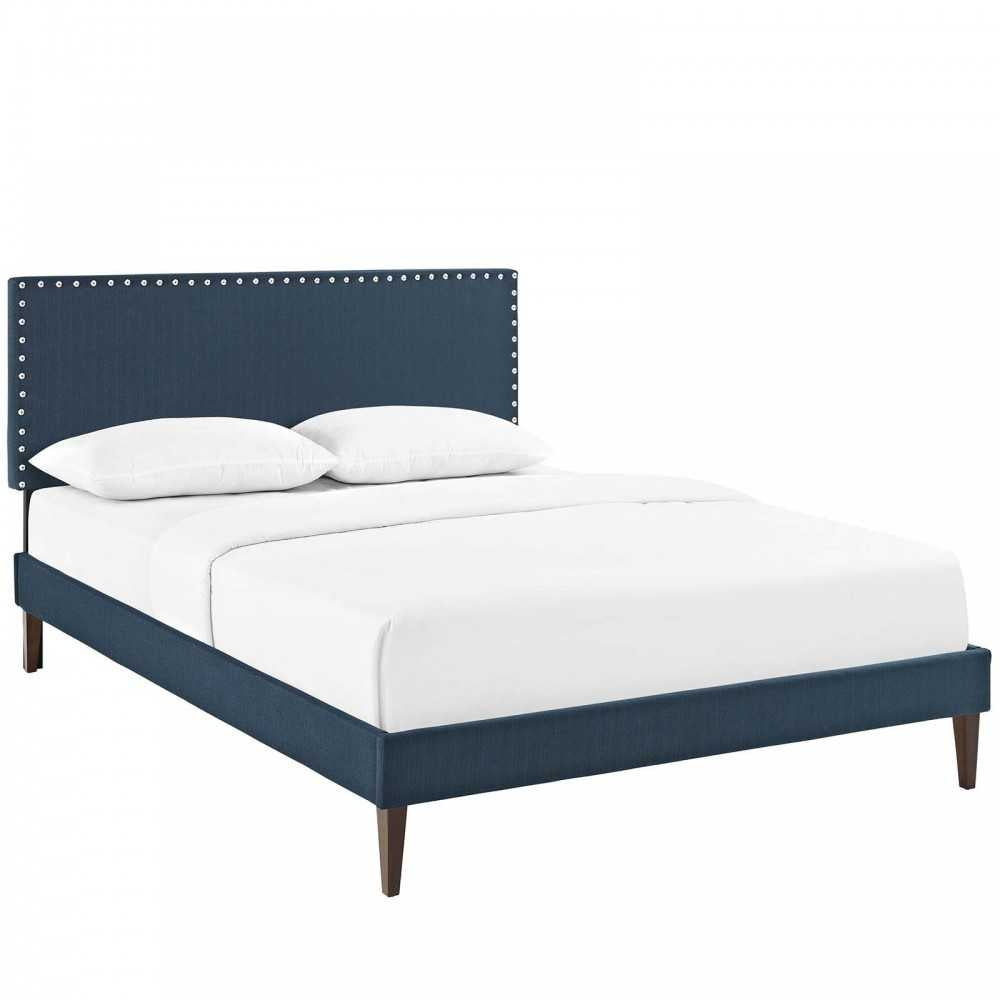 Macie Full Fabric Platform Bed with Squared Tapered Legs, Azure