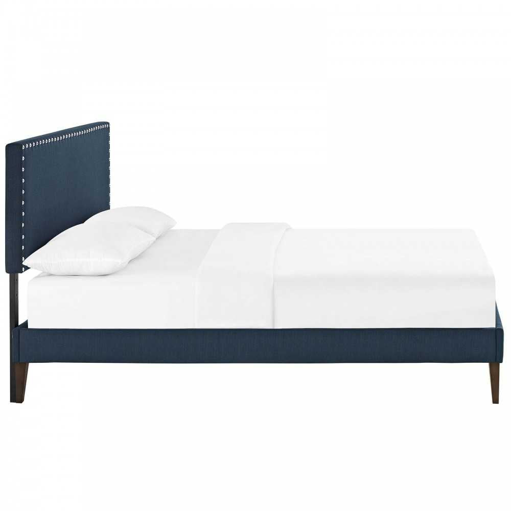 Macie Full Fabric Platform Bed with Squared Tapered Legs, Azure