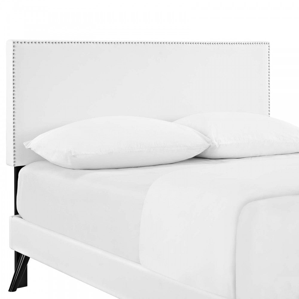 Macie Full Vinyl Platform Bed with Round Splayed Legs, White