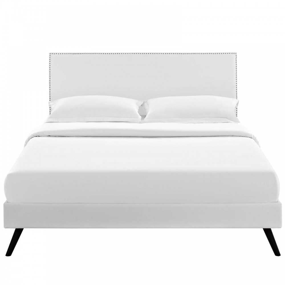 Macie Full Vinyl Platform Bed with Round Splayed Legs, White