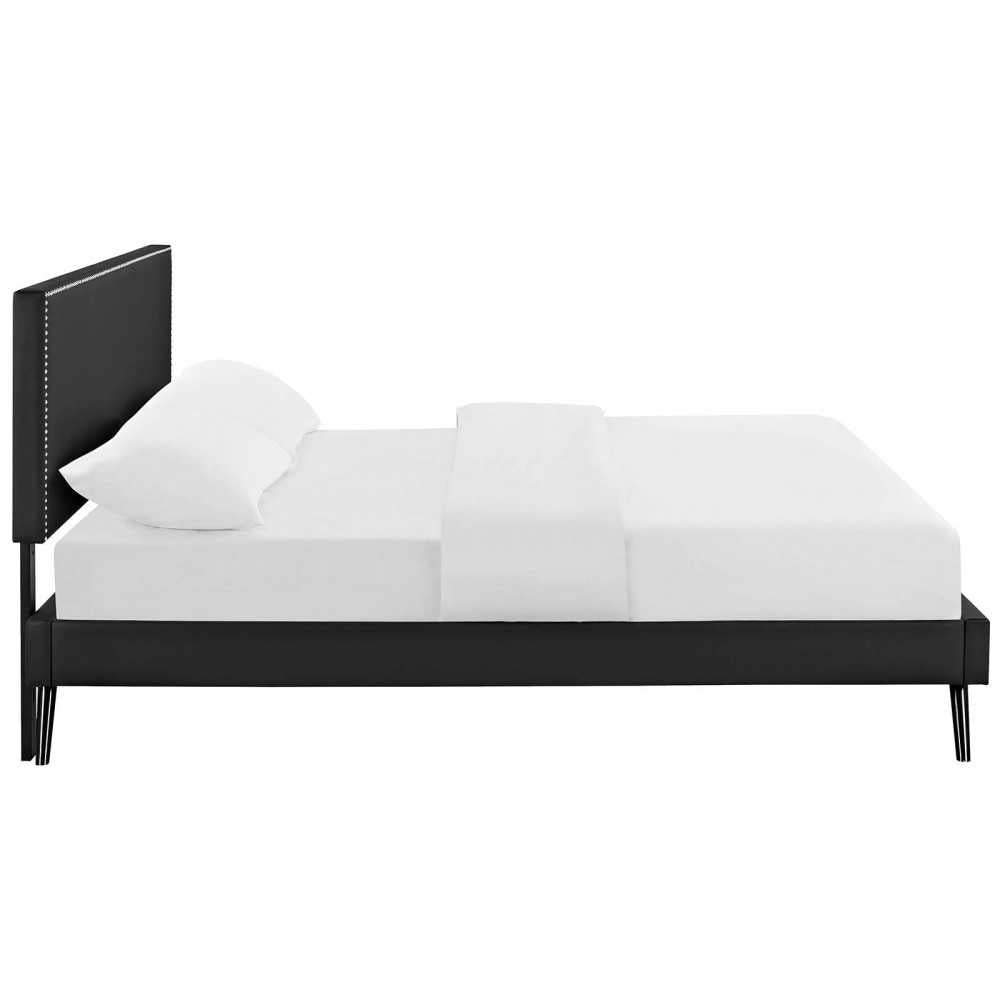 Macie Full Vinyl Platform Bed with Round Splayed Legs, Black