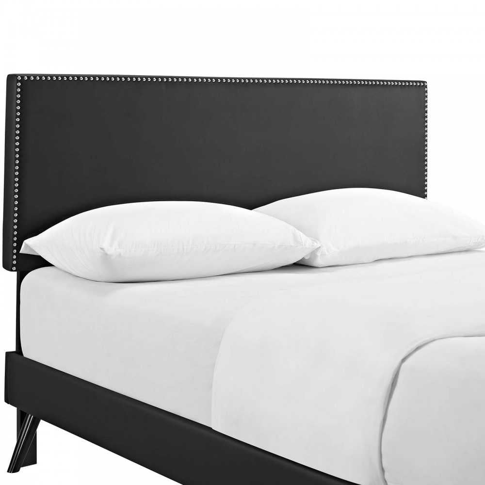 Macie Full Vinyl Platform Bed with Round Splayed Legs, Black