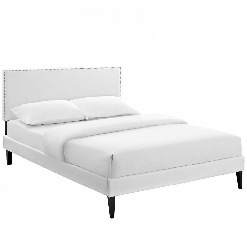 Macie Full Vinyl Platform Bed with Squared Tapered Legs, White