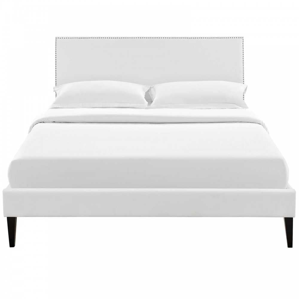 Macie Full Vinyl Platform Bed with Squared Tapered Legs, White