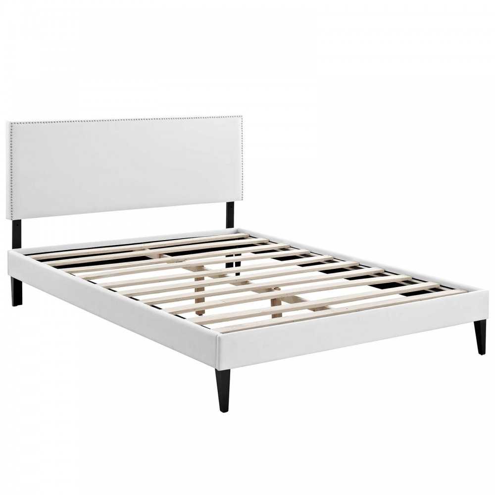 Macie Full Vinyl Platform Bed with Squared Tapered Legs, White