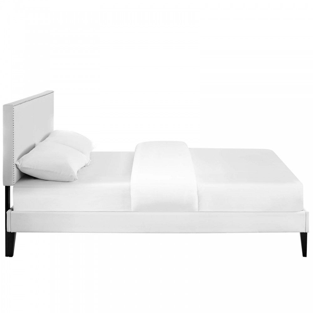 Macie Full Vinyl Platform Bed with Squared Tapered Legs, White