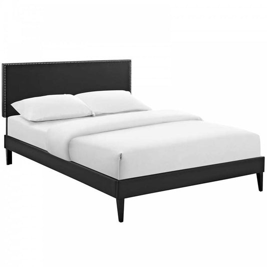 Macie Full Vinyl Platform Bed with Squared Tapered Legs, Black