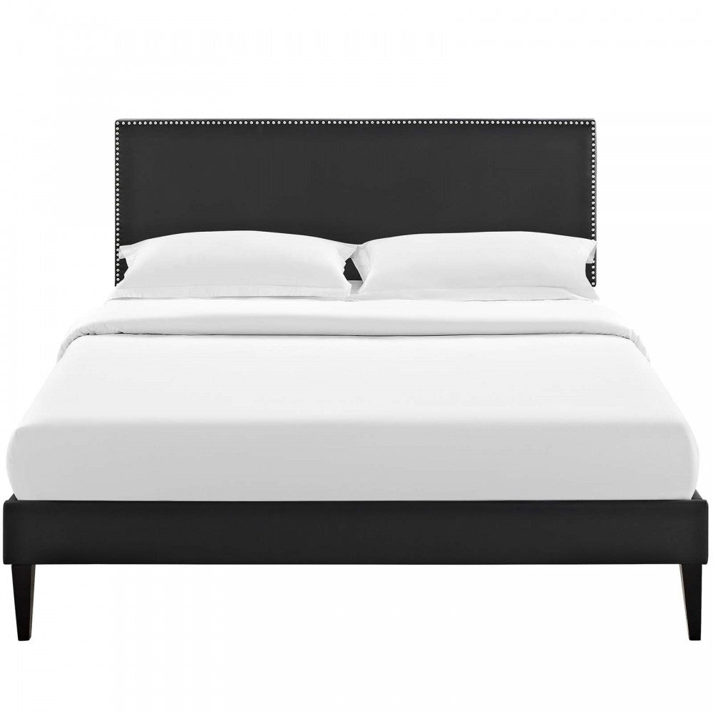 Macie Full Vinyl Platform Bed with Squared Tapered Legs, Black