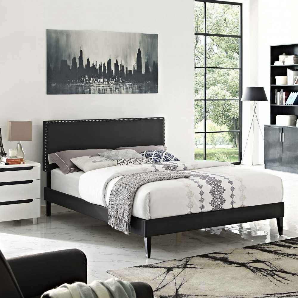 Macie Full Vinyl Platform Bed with Squared Tapered Legs, Black