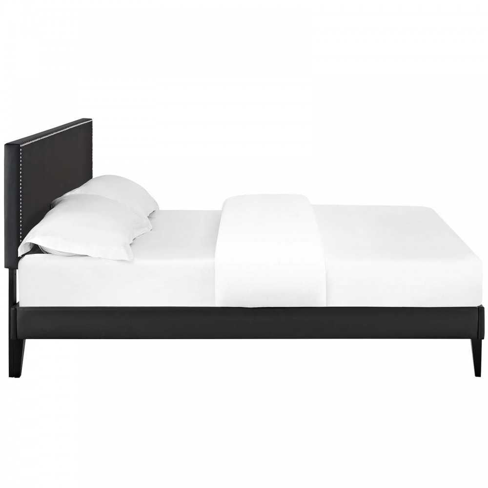 Macie Full Vinyl Platform Bed with Squared Tapered Legs, Black