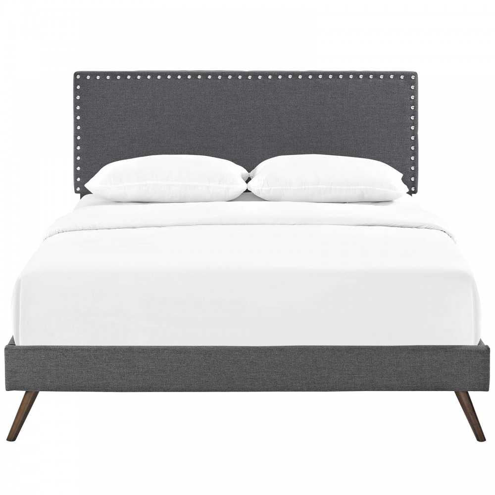 Macie Queen Fabric Platform Bed with Round Splayed Legs, Gray