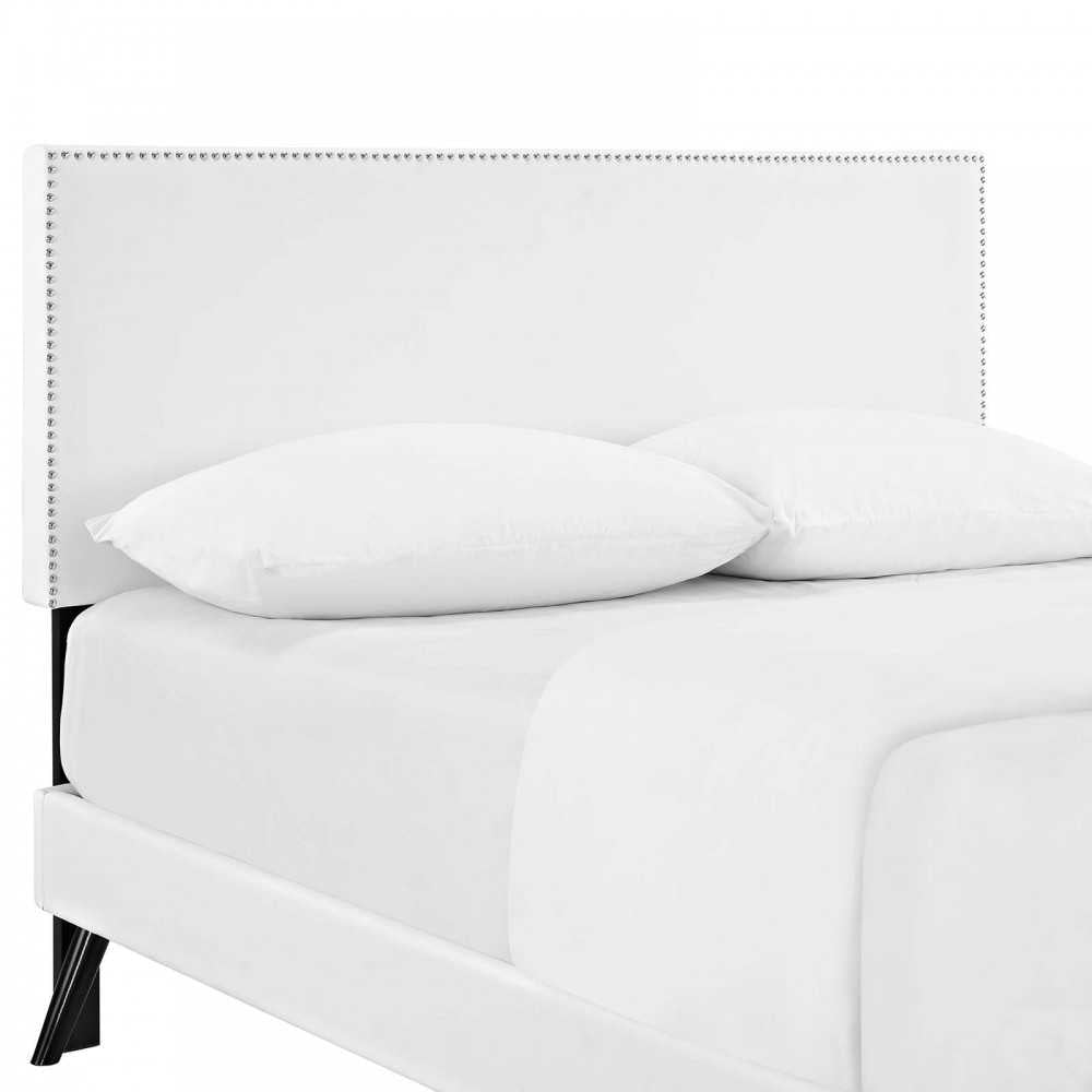 Macie Queen Vinyl Platform Bed with Round Splayed Legs, White