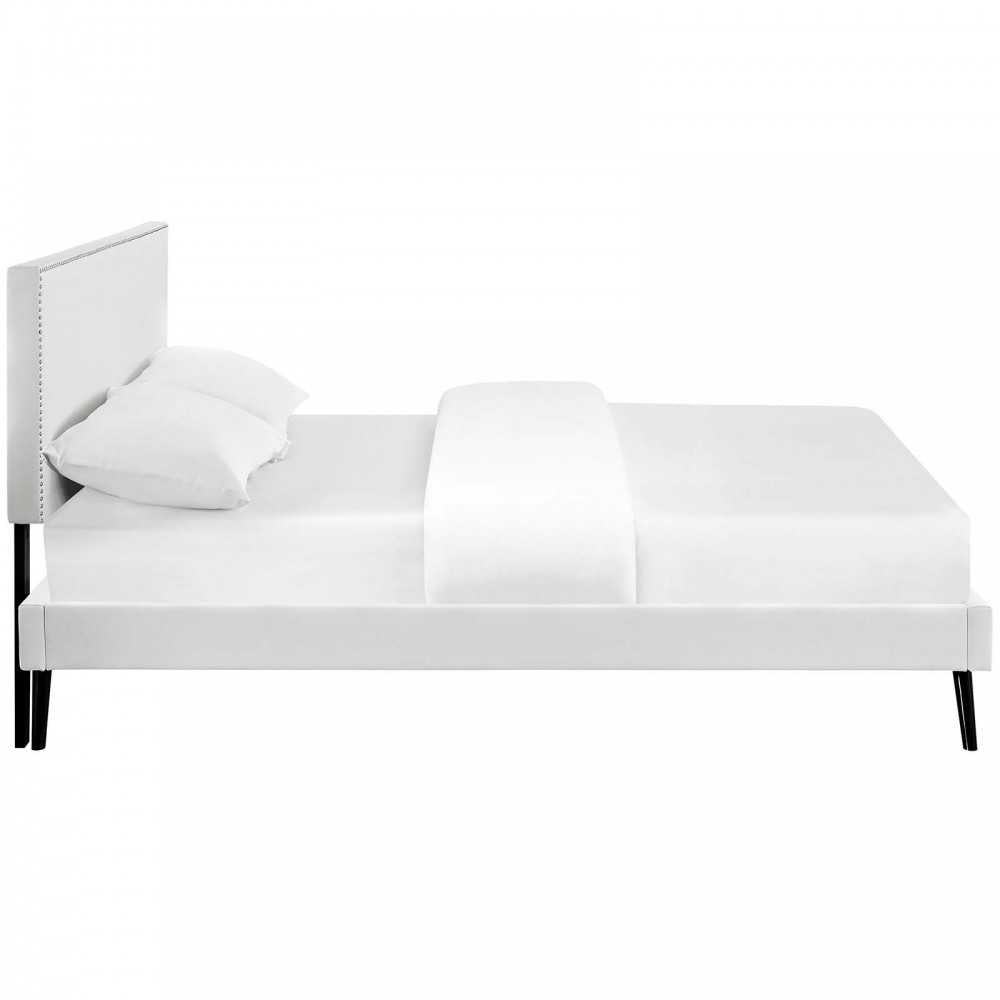 Macie Queen Vinyl Platform Bed with Round Splayed Legs, White