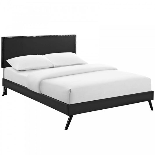 Macie Queen Vinyl Platform Bed with Round Splayed Legs, Black