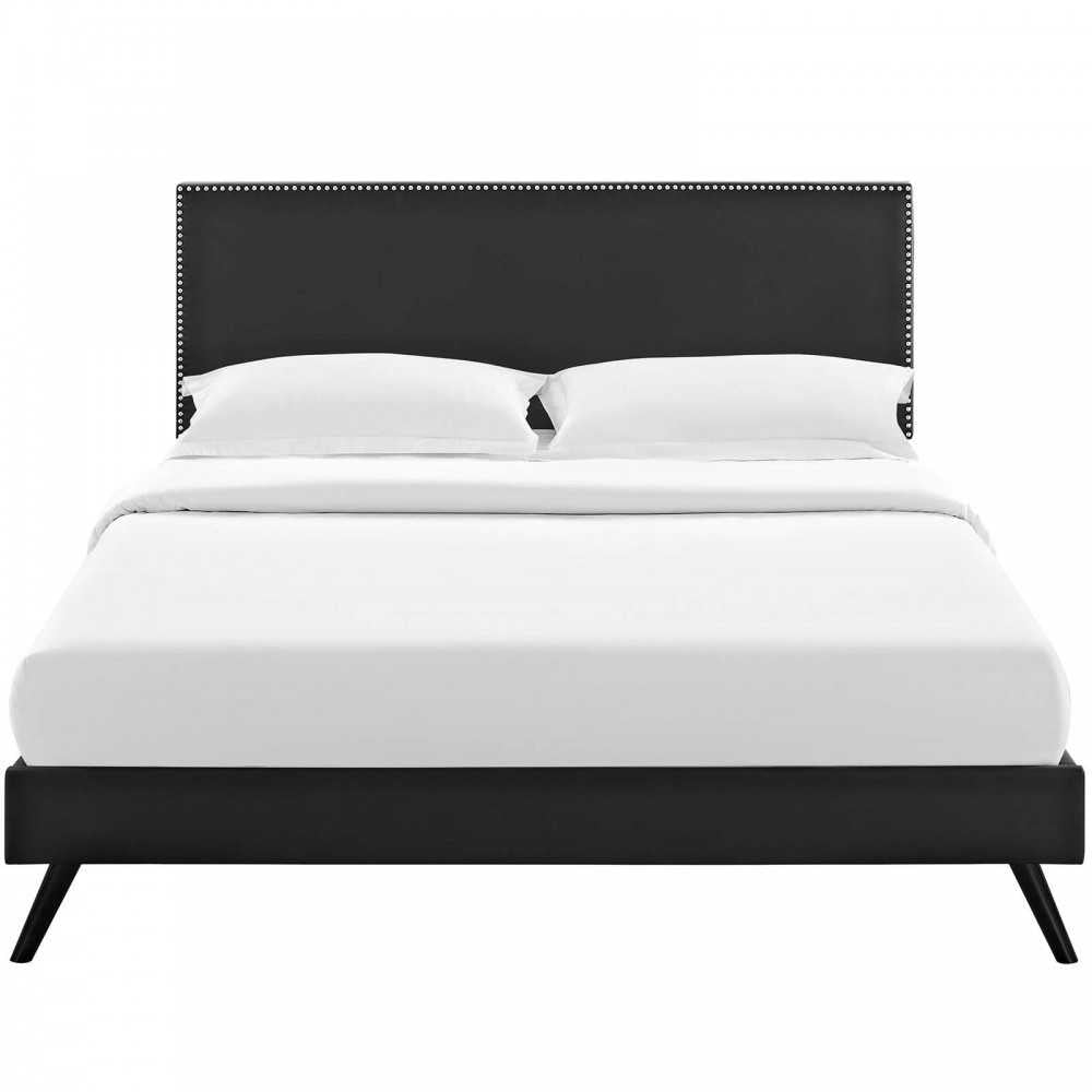 Macie Queen Vinyl Platform Bed with Round Splayed Legs, Black