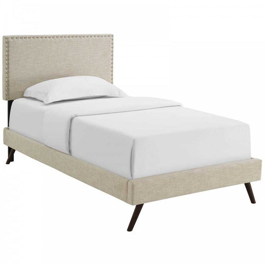 Macie Twin Fabric Platform Bed with Round Splayed Legs, Beige