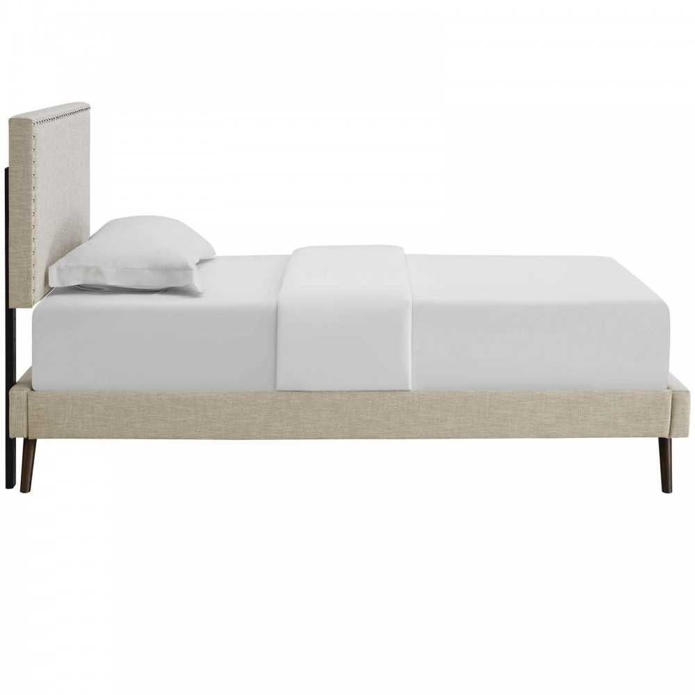 Macie Twin Fabric Platform Bed with Round Splayed Legs, Beige