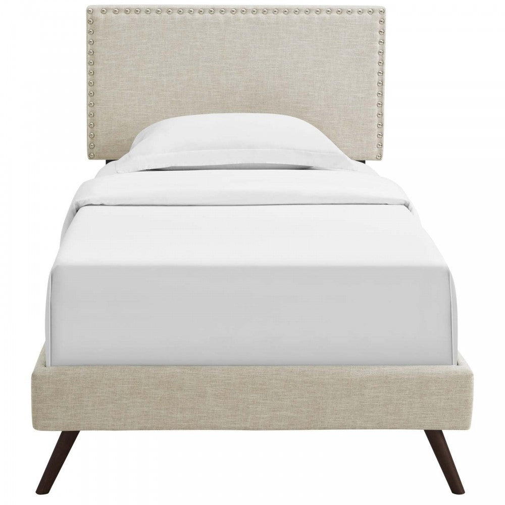 Macie Twin Fabric Platform Bed with Round Splayed Legs, Beige