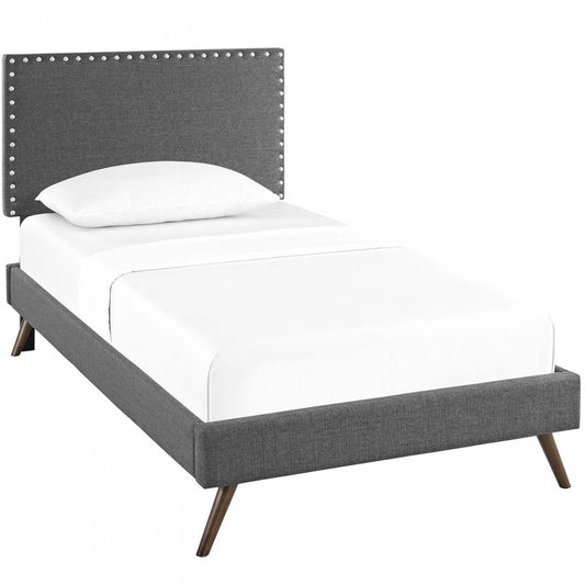 Macie Twin Fabric Platform Bed with Round Splayed Legs, Gray