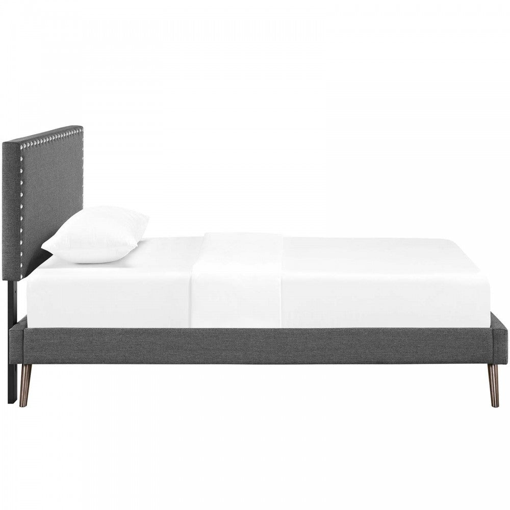 Macie Twin Fabric Platform Bed with Round Splayed Legs, Gray