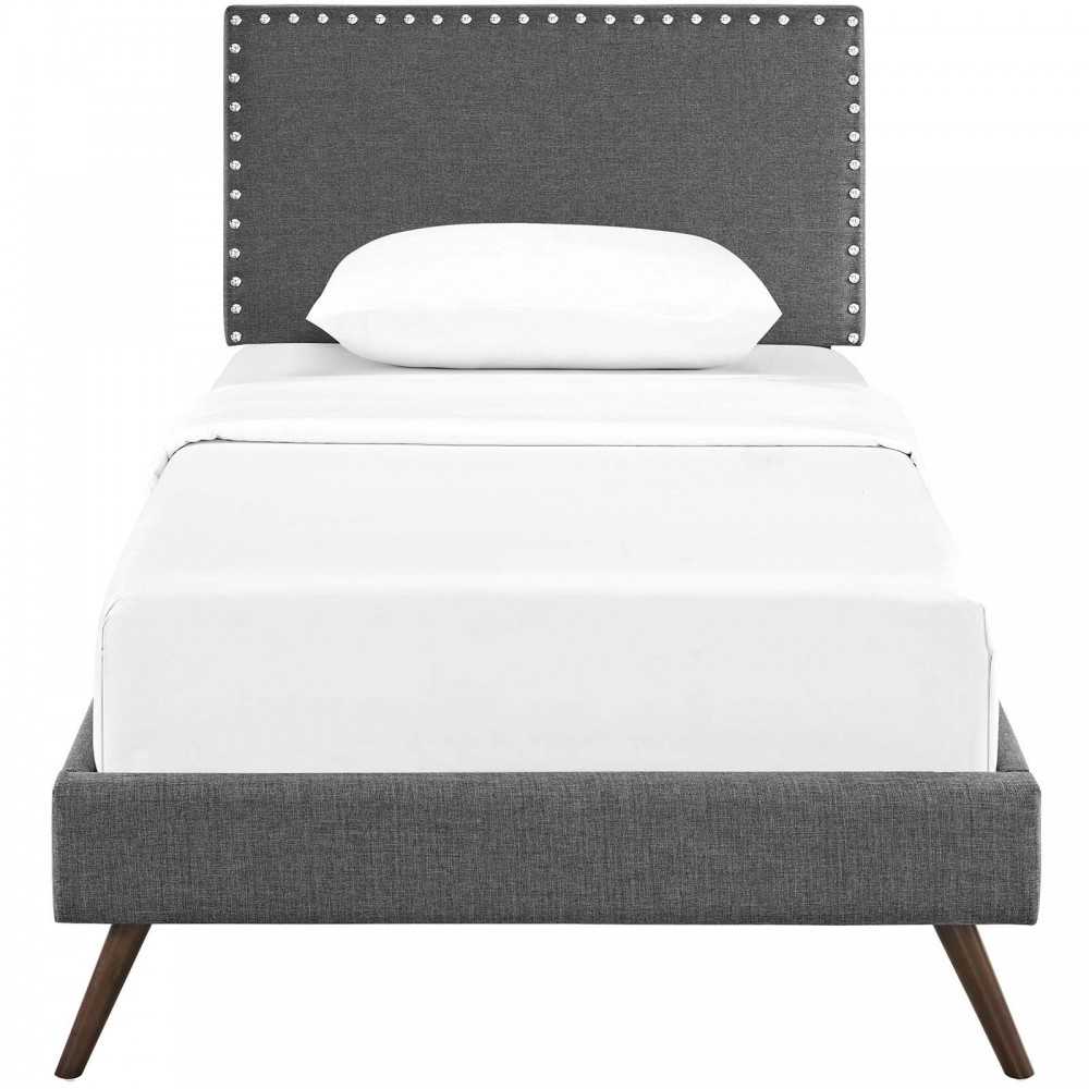 Macie Twin Fabric Platform Bed with Round Splayed Legs, Gray