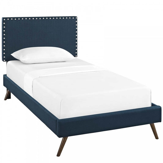 Macie Twin Fabric Platform Bed with Round Splayed Legs, Azure