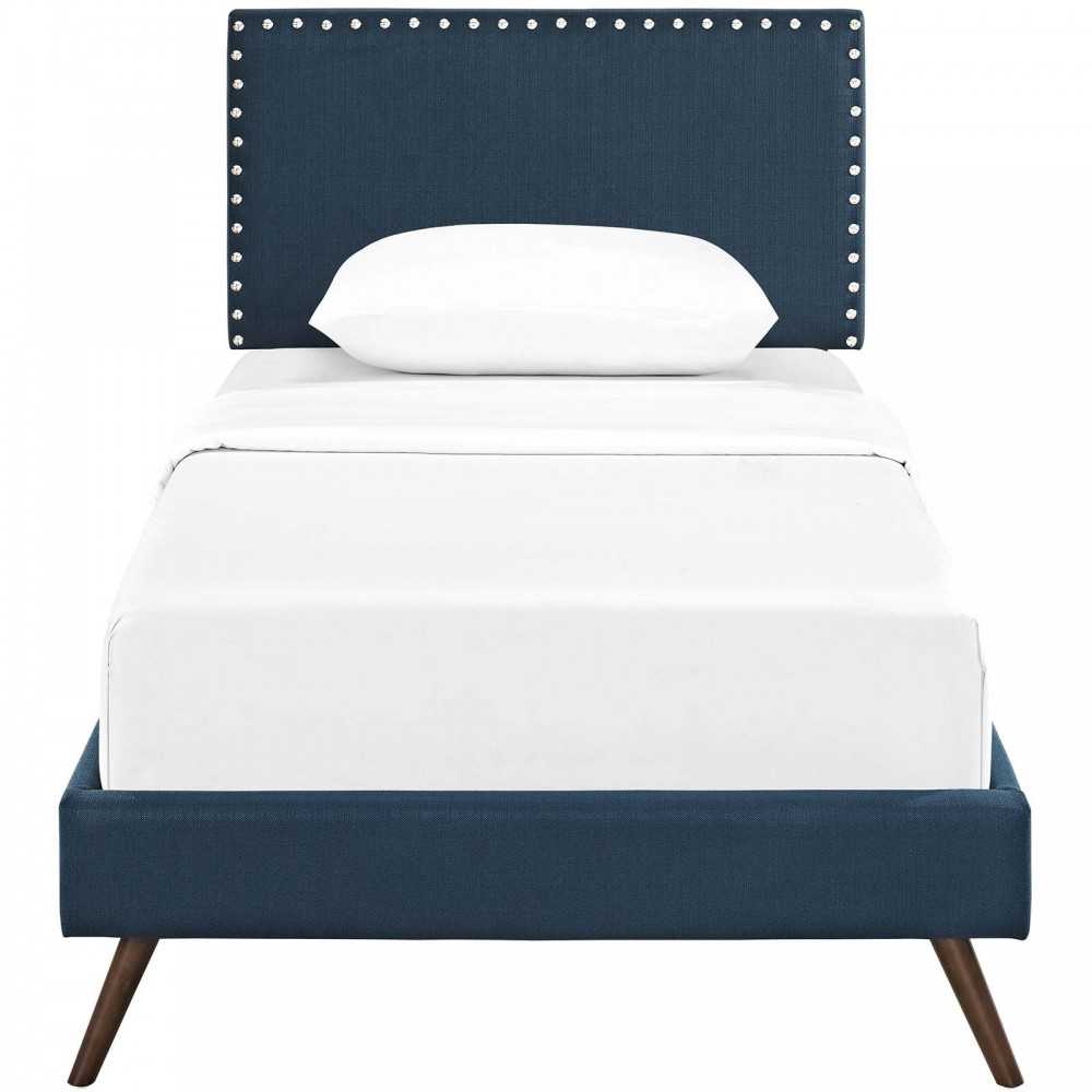 Macie Twin Fabric Platform Bed with Round Splayed Legs, Azure