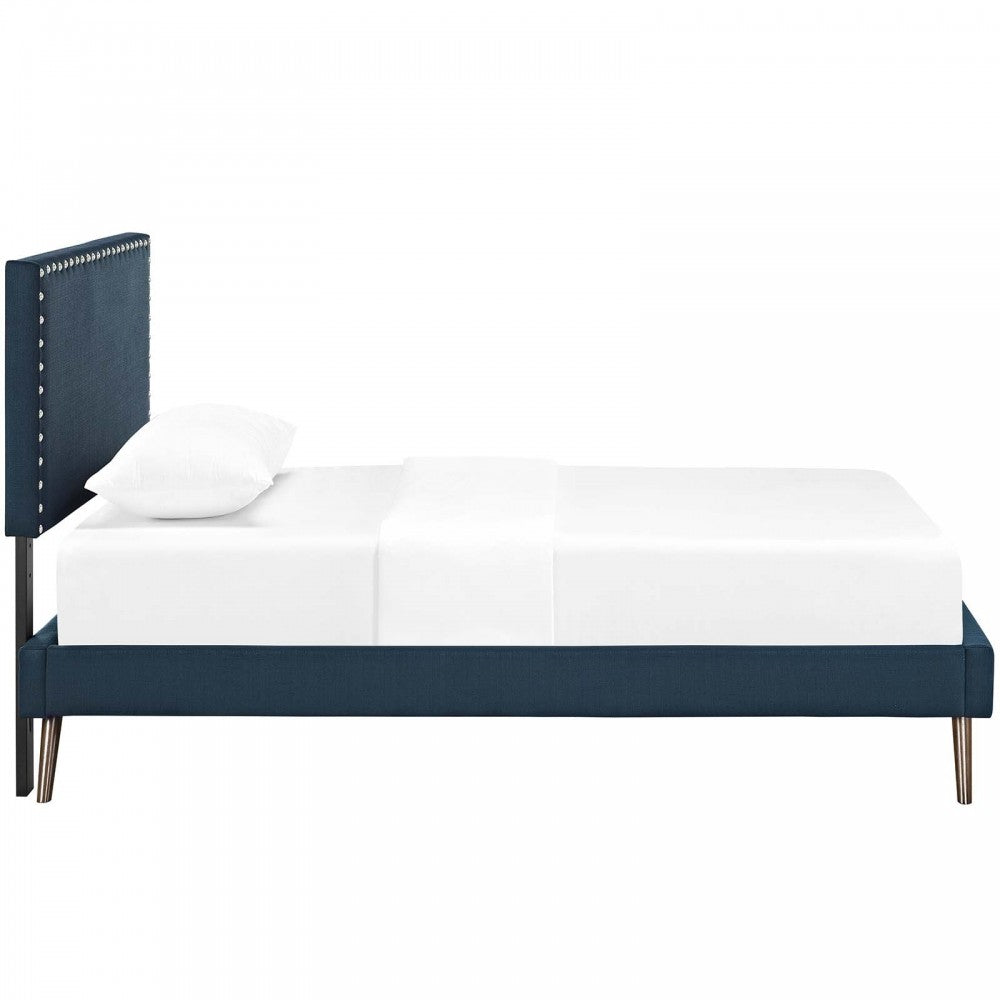 Macie Twin Fabric Platform Bed with Round Splayed Legs, Azure