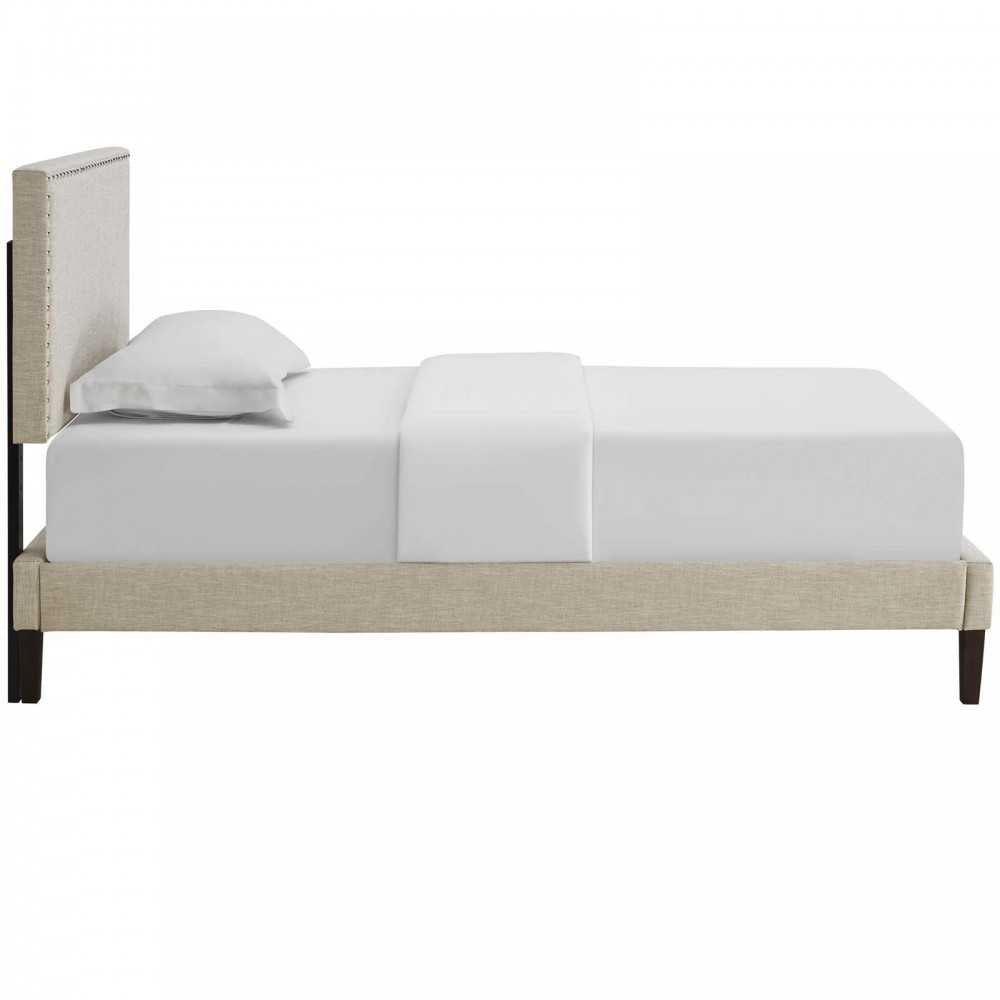 Macie Twin Fabric Platform Bed with Squared Tapered Legs, Beige