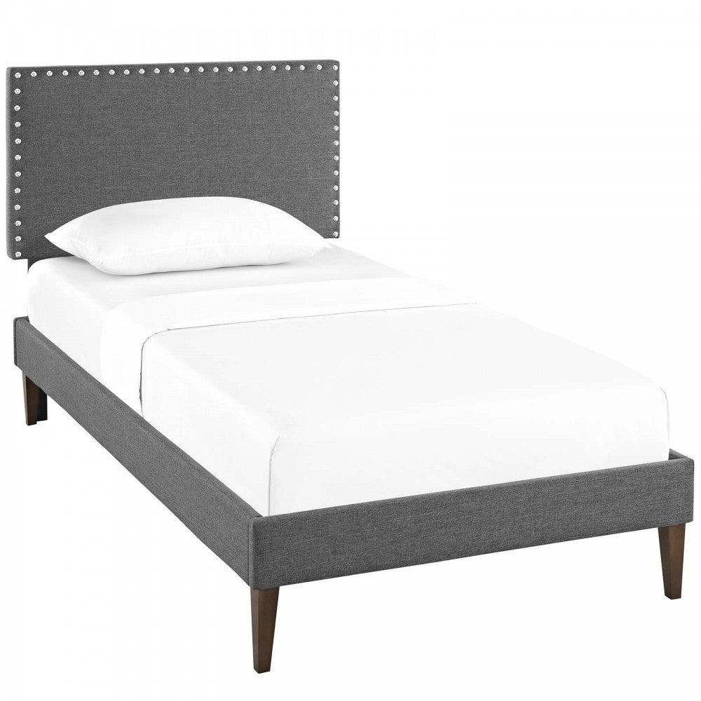 Macie Twin Fabric Platform Bed with Squared Tapered Legs, Gray