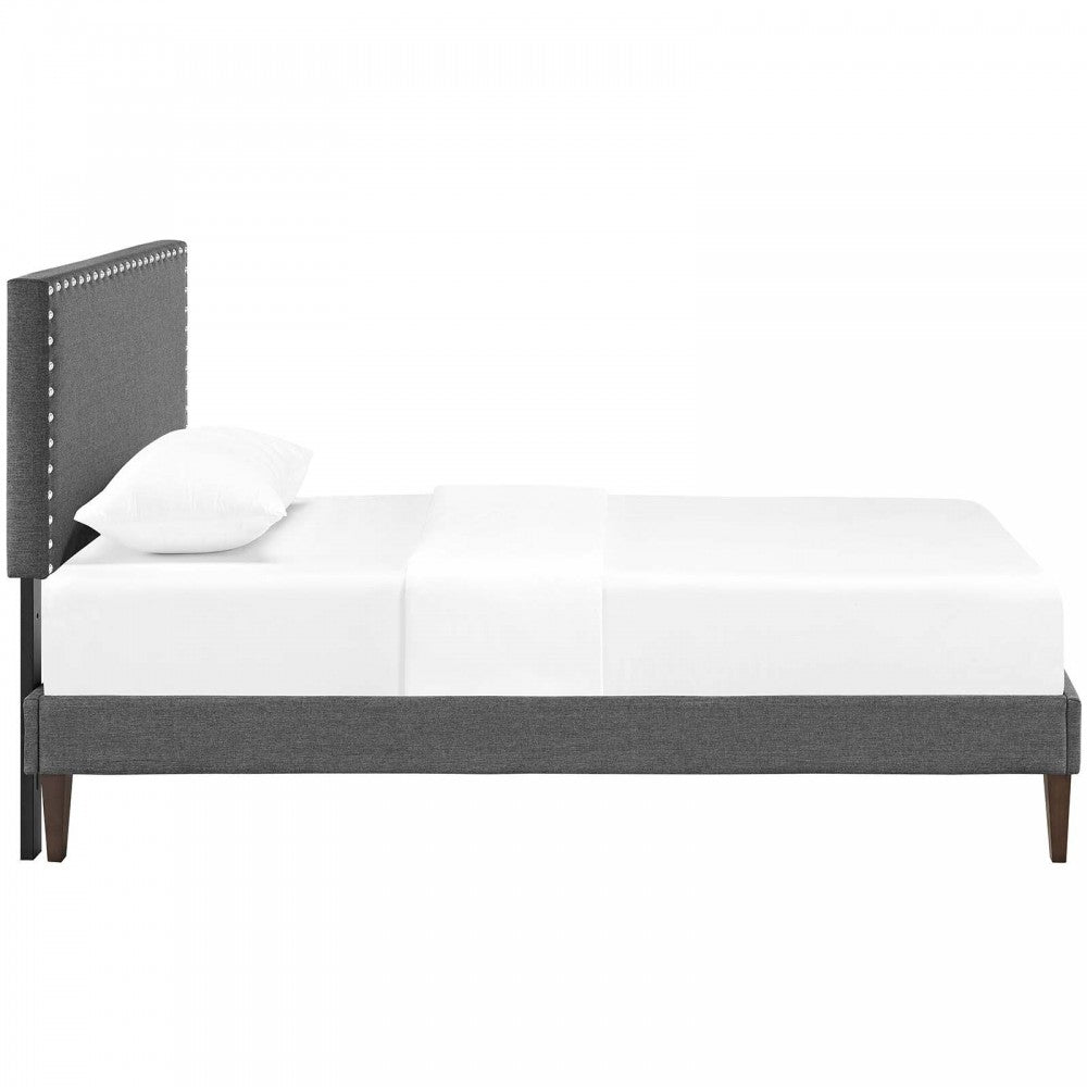 Macie Twin Fabric Platform Bed with Squared Tapered Legs, Gray