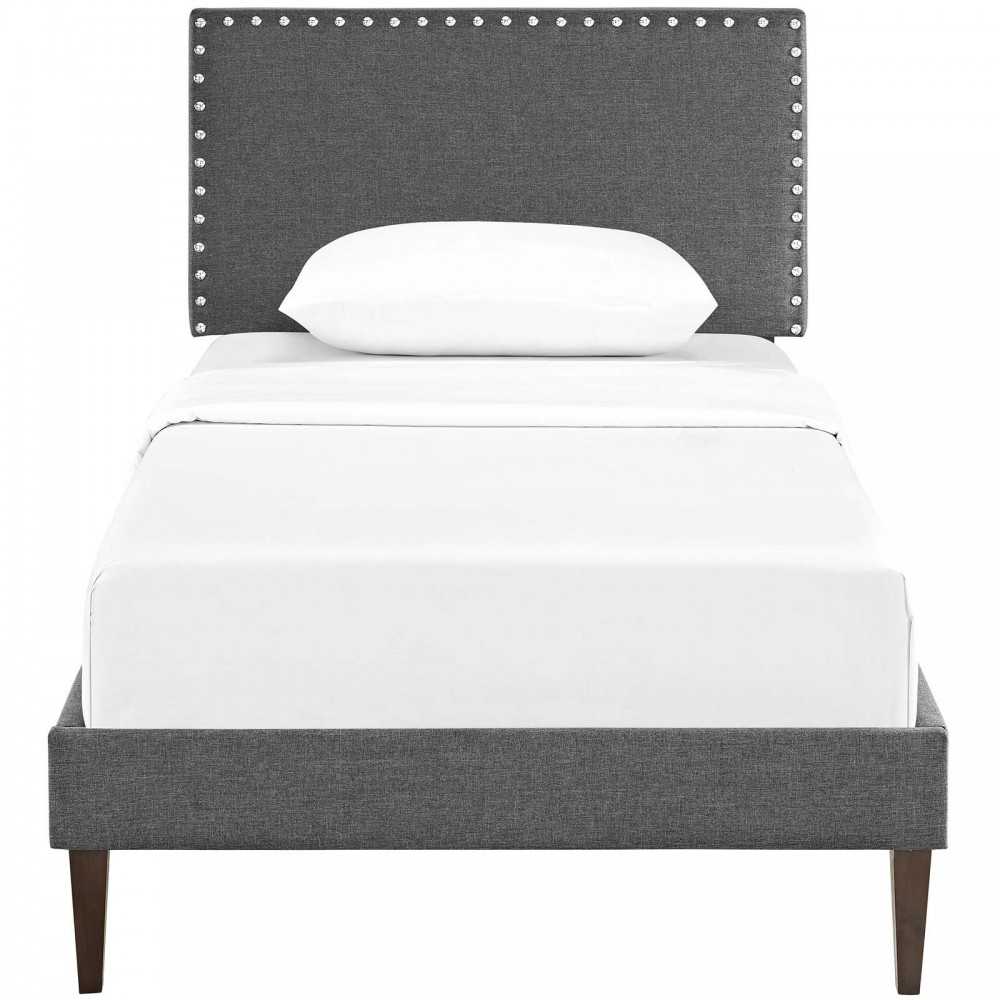 Macie Twin Fabric Platform Bed with Squared Tapered Legs, Gray