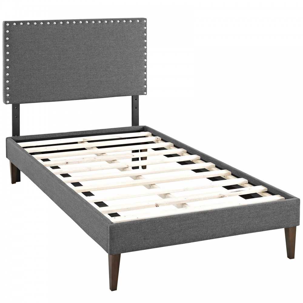 Macie Twin Fabric Platform Bed with Squared Tapered Legs, Gray