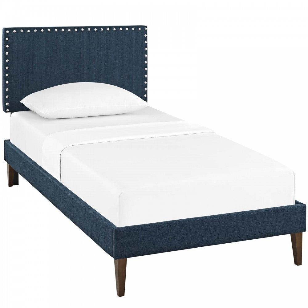 Macie Twin Fabric Platform Bed with Squared Tapered Legs, Azure