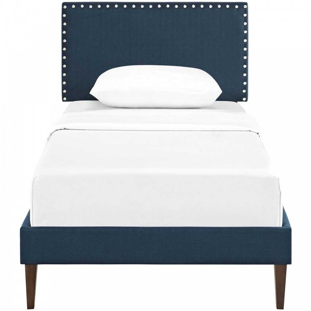 Macie Twin Fabric Platform Bed with Squared Tapered Legs, Azure