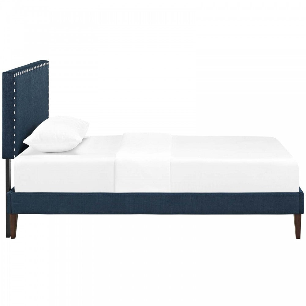 Macie Twin Fabric Platform Bed with Squared Tapered Legs, Azure