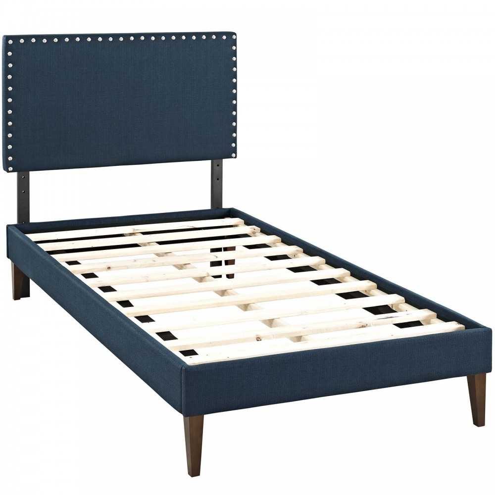 Macie Twin Fabric Platform Bed with Squared Tapered Legs, Azure