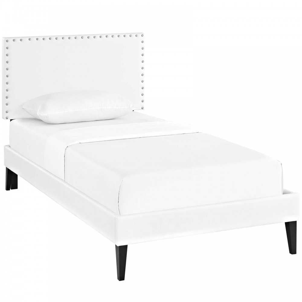 Macie Twin Vinyl Platform Bed with Squared Tapered Legs, White