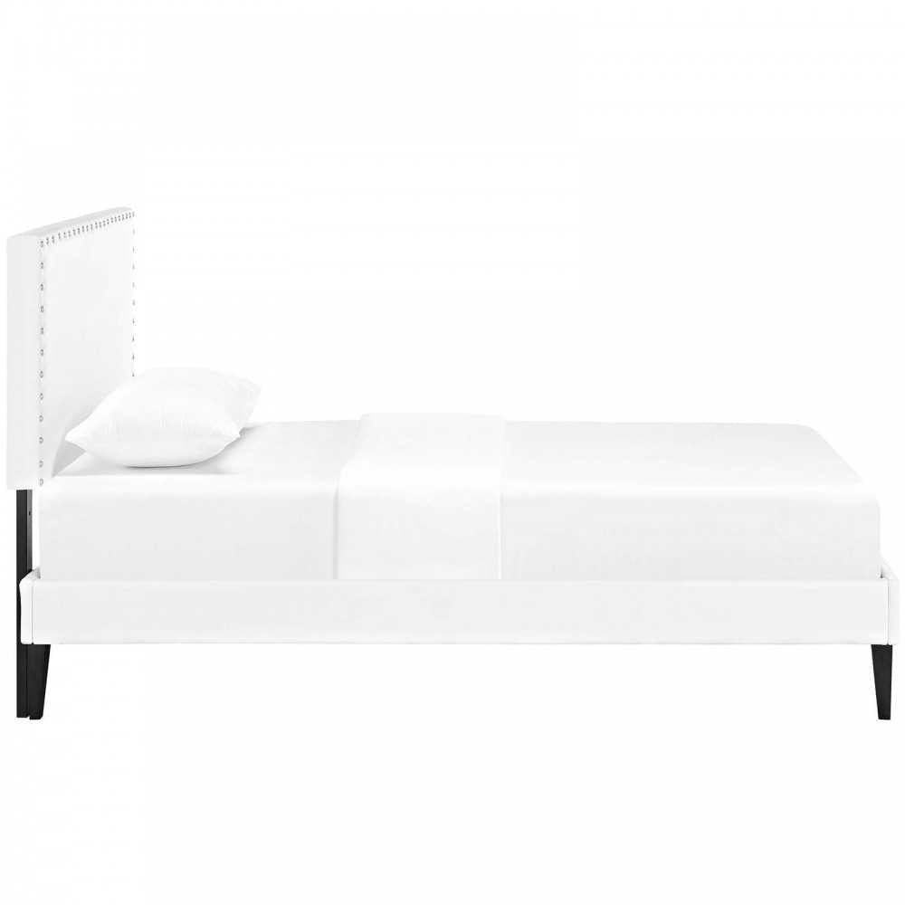 Macie Twin Vinyl Platform Bed with Squared Tapered Legs, White