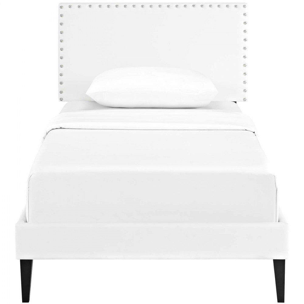 Macie Twin Vinyl Platform Bed with Squared Tapered Legs, White