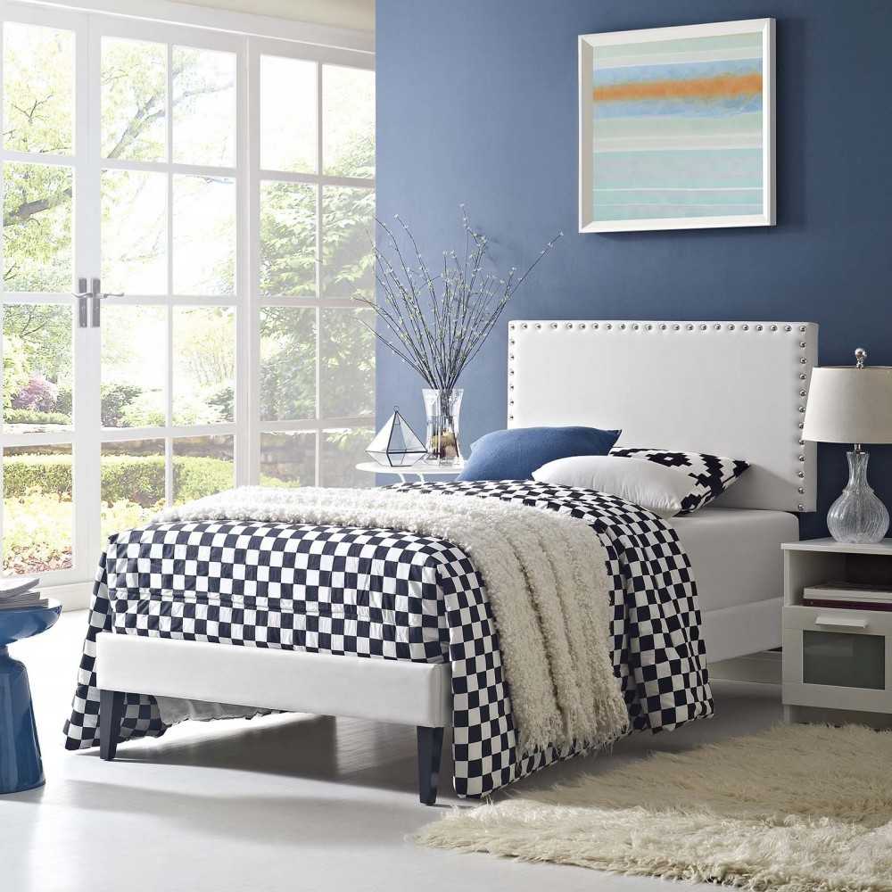 Macie Twin Vinyl Platform Bed with Squared Tapered Legs, White